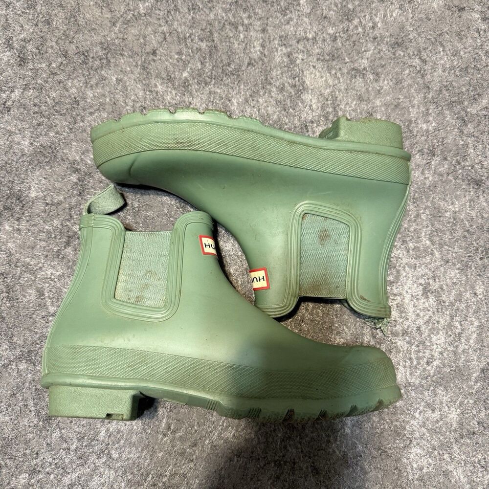 Hunter Womens Chelsea Rain Boots Size 6/7? Green Waterproof Rubber Elastic